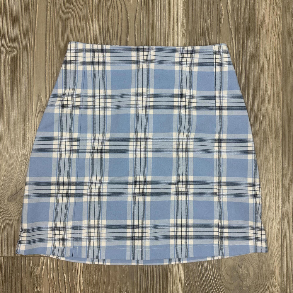 Brandy Melville Blue White Plaid Mini Skirt Womens Preppy Casual Spring Summer
